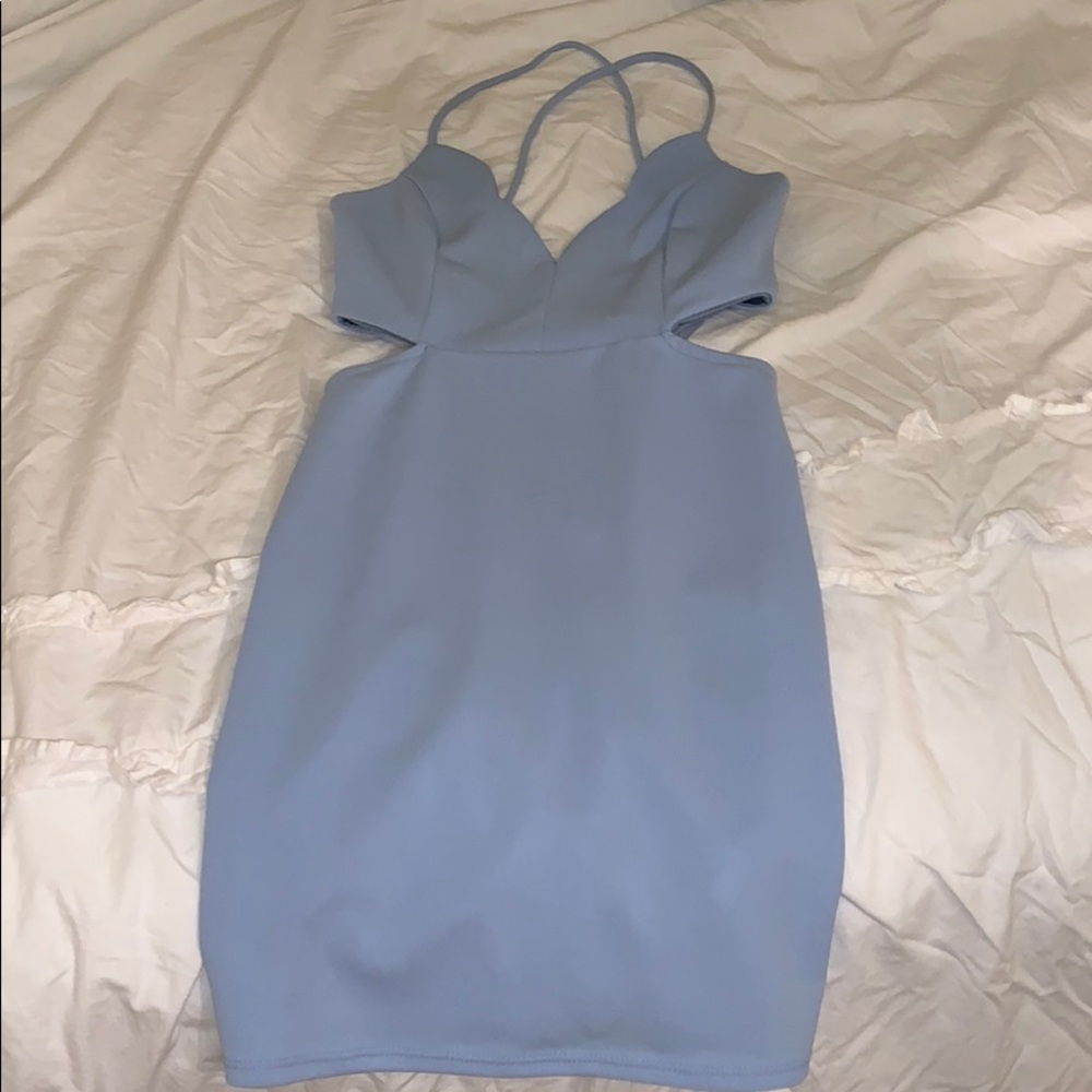 Light blue body con cut out dress!